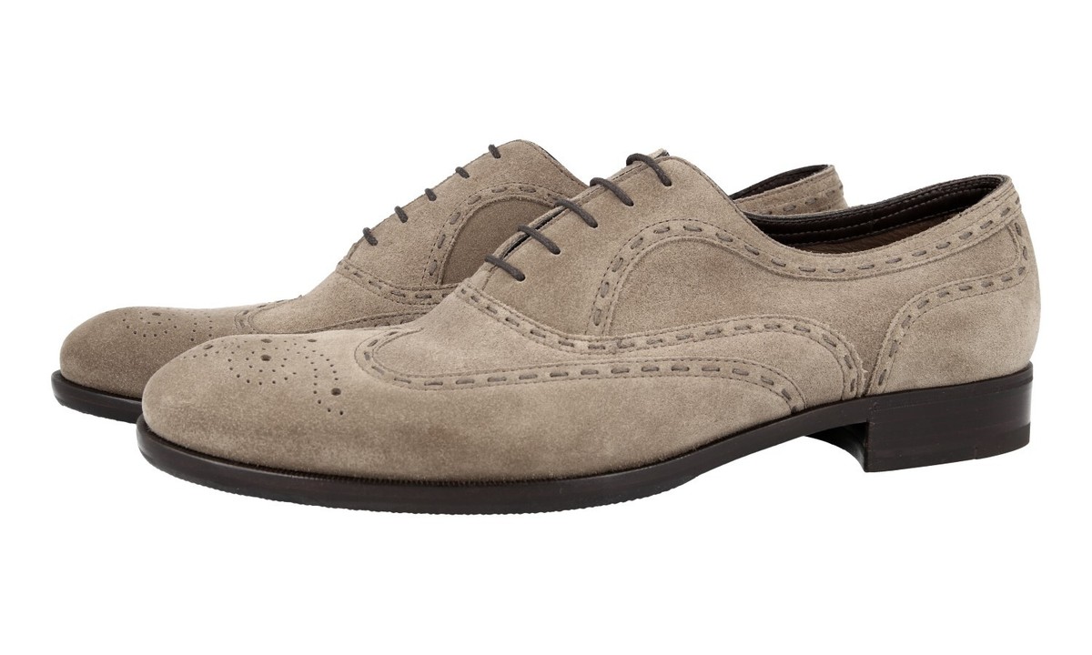 BOTTEGA VENETA Suede Oxford Brogue Dress Shoes - Greige 