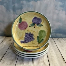 4 Caleca  FRUTTA Hand Painted 8 1/4" Salad Plate Fruit made in Italy