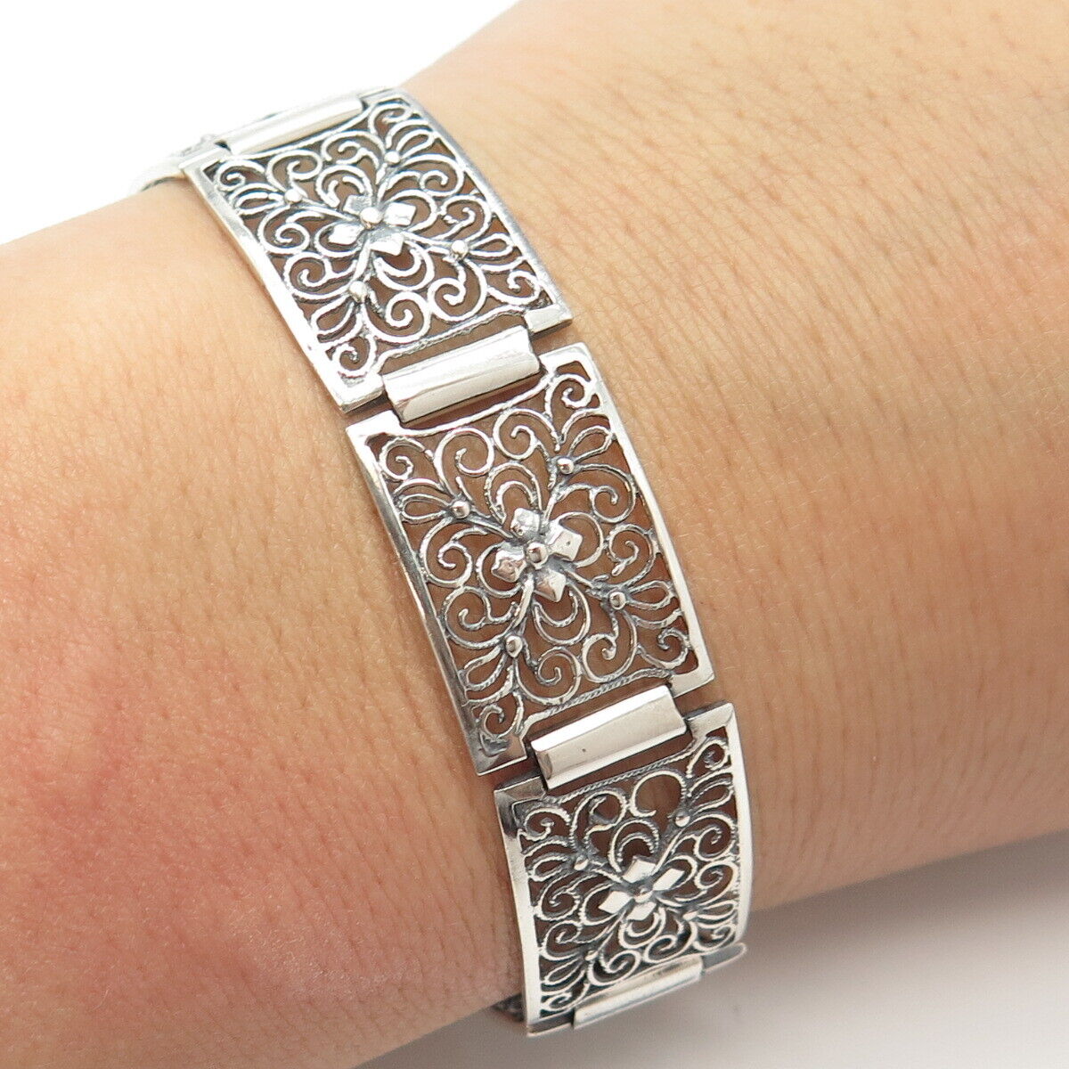 835 Silver Vintage Ornate Panel Link Bracelet 7.5 835 Silver Vintage Ornate Panel Link Bracelet 7.5
