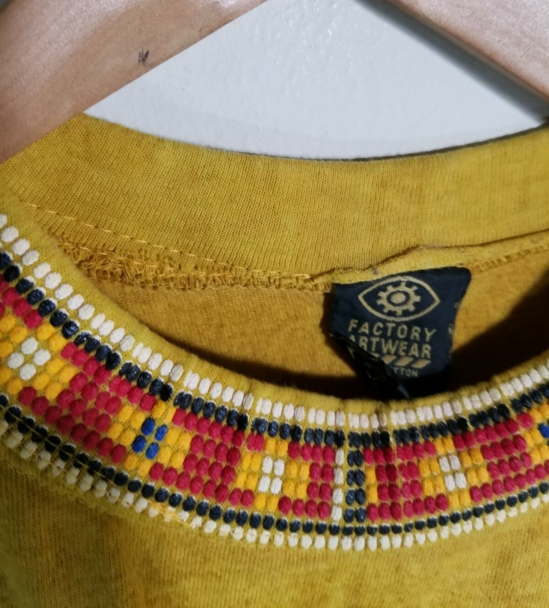 Vtg Factory Artwear Shirt Aztec Native Texture Yellow USA
