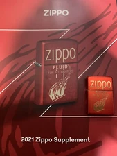 ZIPPO 49586 Retro Fluid Metallic Red Laser Engrave +2021 Zippo Book