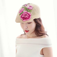 Chinesisch Damen Bestickt Hut Blumenmuster Zeitungsjunge Cabbie Gatsby Sun Retro
