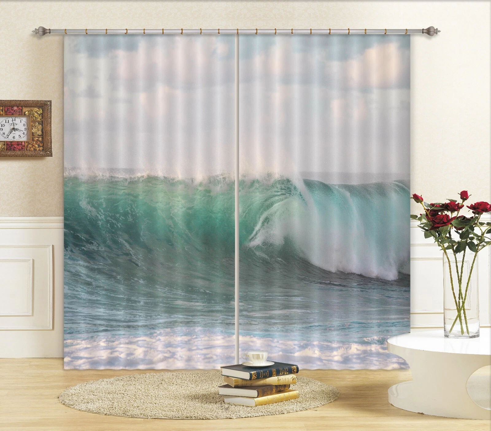 3D Ocean Waves ZHUB1073 Photo Curtain Window Blockout Fabric Amy 2023