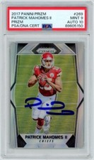 Patrick Mahomes II Signed 2017 Panini Silver Prizm Rookie Card PSA 9/GEM 10 AUTO