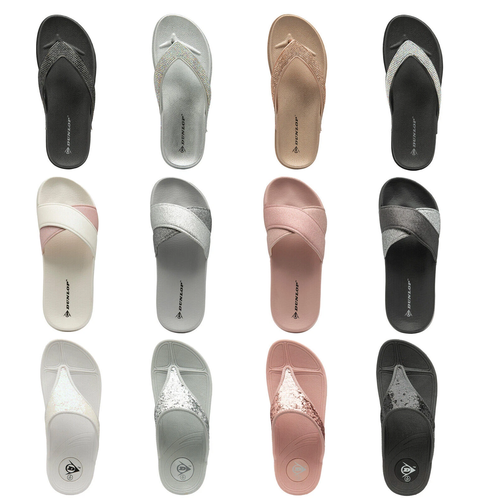 WOMENS FLIP FLOPS LOW WEDGE SLIPPERS DUNLOP LADIES SANDAL SUMMER COMFORT SHOES