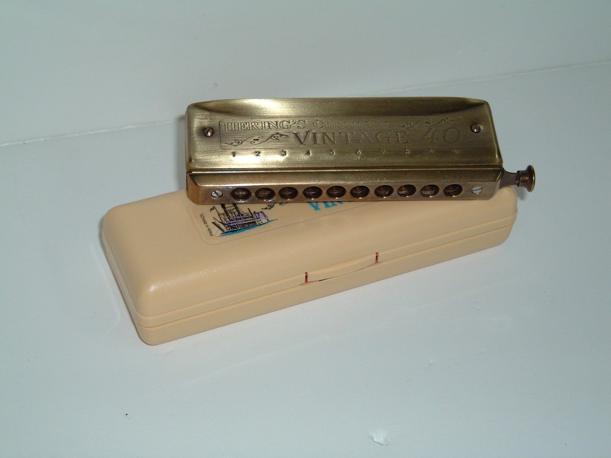 HARP HARMONICA HERING CHROMATIC 40 VINTAGE 1040 KEY F new BLUE