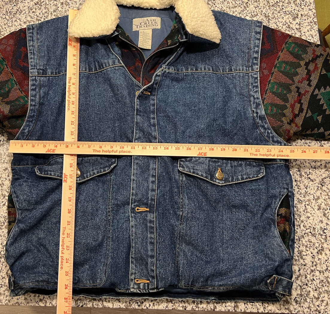 Vintage 80s Ash Creek Trading Jeans Denim Jacket Aztec