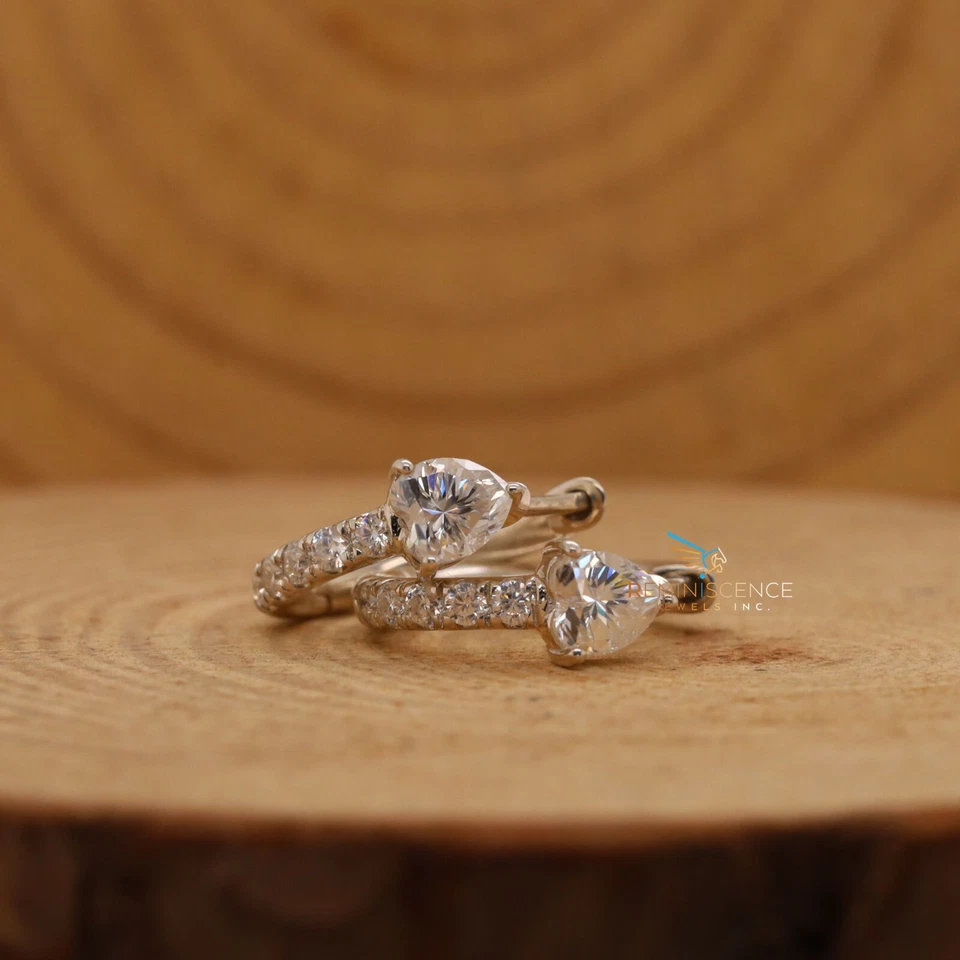 Lab Grown 1.01TCW Heart & Round CVD Diamond 14K Gold Daily Wear Earrings For Her - Image 2 of 4