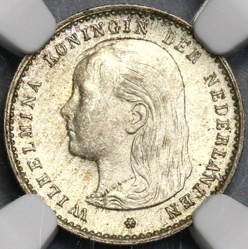 1895 NGC MS 64 Niederlande 10 Cent Schlüssel Wilhelmina Silbermünze (19041801C)