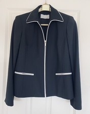 Liz Claiborne Black/White Wool Jacket classic style zip front Size 10