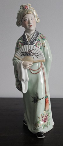 Old Vintage Chinese Porcelain Statue Figure Man Fan Marked Cultural Revolution