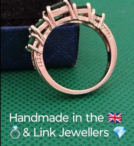 GN: Woman RoseGold Silver Ring Size R-S. 5 Princess Green Emeralds Simulated - Picture 3 of 6