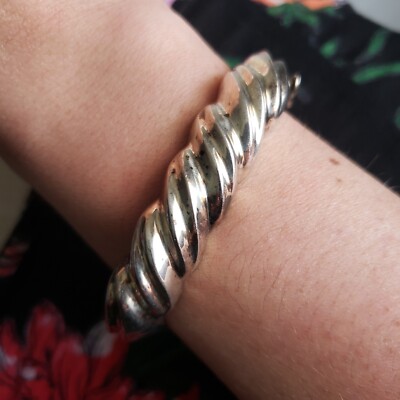 アクセサリー Vintage Silver Twist Bar Bangle 925 VINTAGE STERLING SILVER 8 IN UNIQUE TWIST ROPE TWIST BANGLE