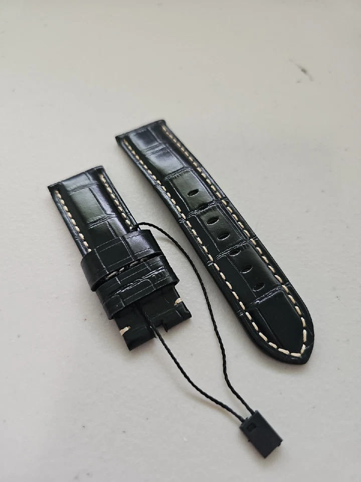 Panerai Watch 24mm OEM Black Alligator Watch Strap Beigh Stitch for Tang Buckle  - Image 3 of 4