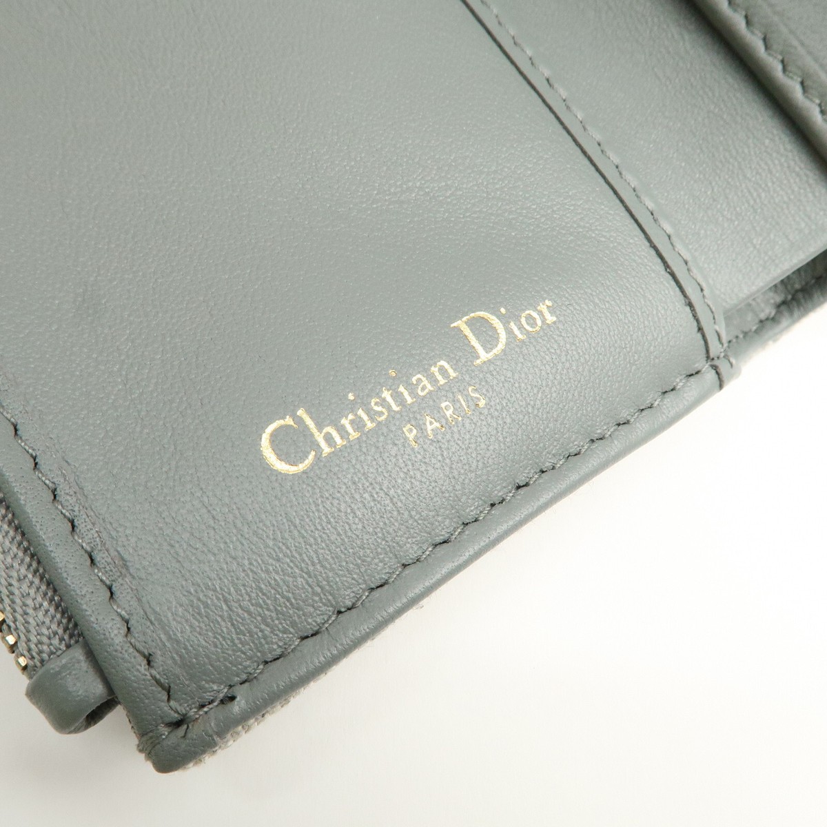 Christian Dior Oblique Jacquard Saddle Lotus Wallet Gray Authentic