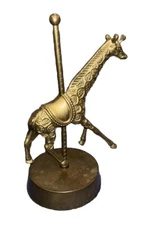 VINTAGE LARGE BRASS CAROUSEL GIRAFFE STATUE WIND UP MUSICAL FIGURINE GREAT COND.