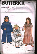 4675 Butterick Vintage SEWING Pattern 1980s Girls Nightgown Robe Sleepwear 2-3