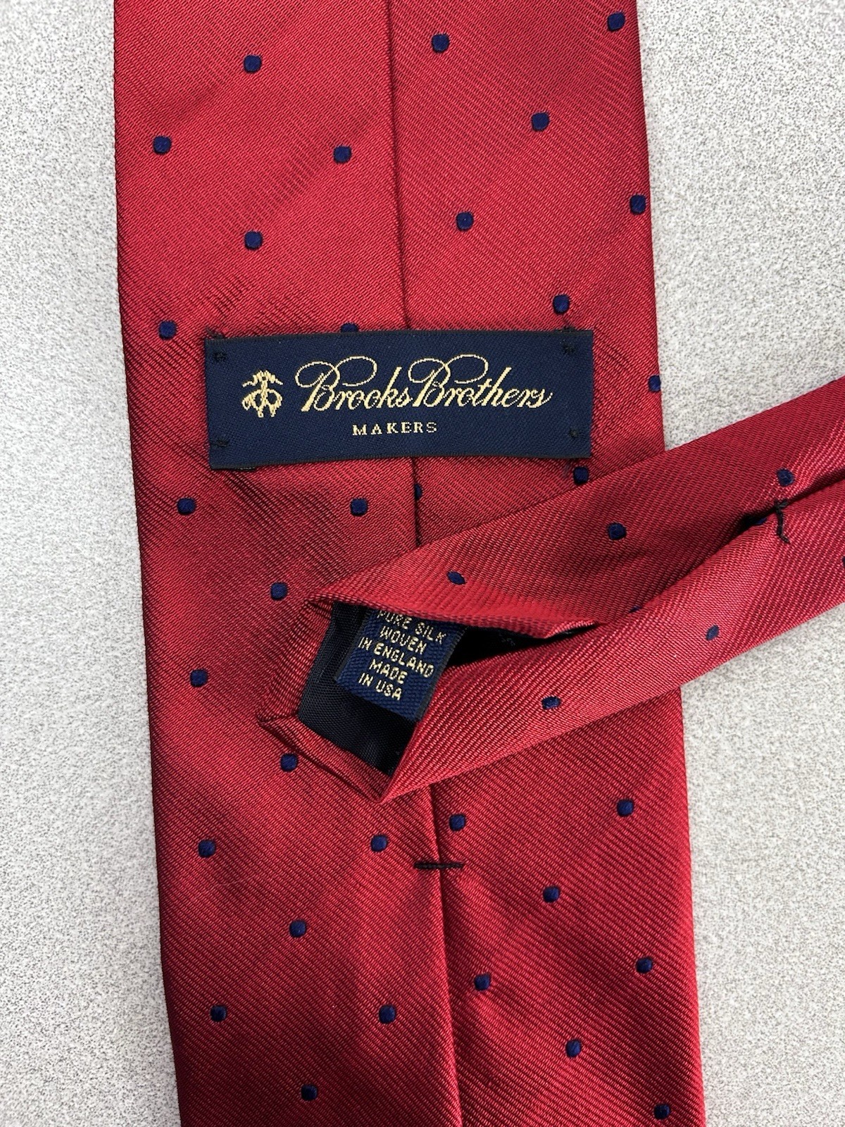 Brooks Brothers Makers 57” Men’s Tie All Silk Red Navy Dots Made in USA thumbnail 3