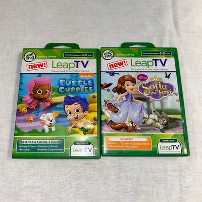 LeapFrog LeapTV 2-Game Lot Bubble Guppies Sofia the First Reading Science 3-5