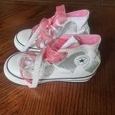 Converse Chuck Taylor White High Tops Hearts Silver Glitter Size 9 Toddler Kids