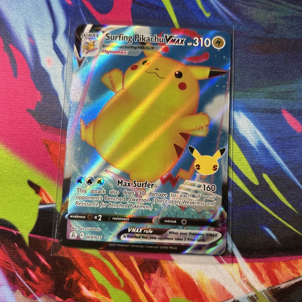 🔥Pokémon Surfing Pikachu VMAX 009/025 Celebrations Ultra Rare