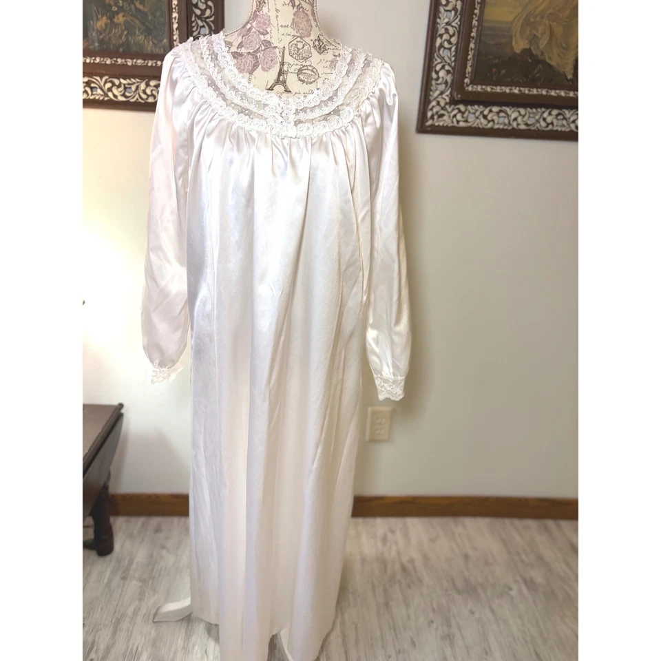 Camisón vintage Christian DIOR para mujer blanco satinado encaje INVIERNO ropa de salón S/M Foto 4 de 4