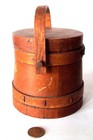ANTIQUE SM. PRIMITIVE BENTWOOD SUGAR FIRKIN BUCKET 2-FINGER BANDS-SWING HANDLE — photo 2