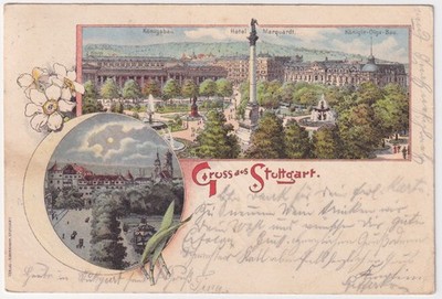 AK Wunderschöne Litho Gruss aus Stuttgart Schloss Königsbau, Marquardt, Olga-Bau