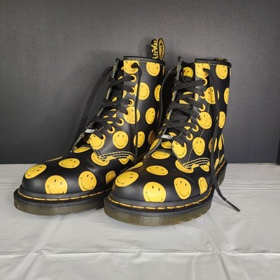 Used Dr. Martens x SMILEY 1460 Smooth Leather Boots Yellow Black Mens 5 Womens 6