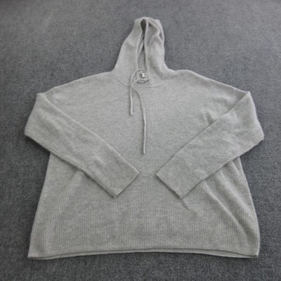 Nordstrom Sweater Womens Large Gray Wool Cashmere Crewneck Hooded Knit Pullover