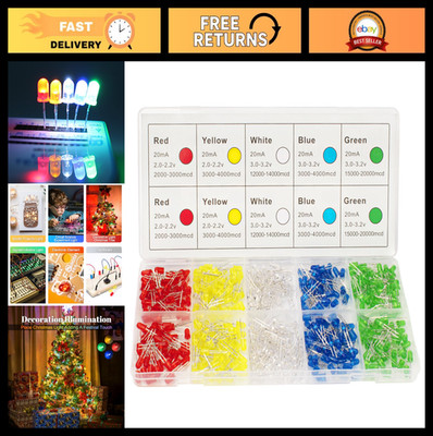 450pcs 5mm LED Diodes Assorted Kit - 5 Colors for DIY Projects, Round Top Lights