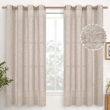 Natural Linen Curtains 63 Inch Light Filtering Textured Grommet 2 Panels