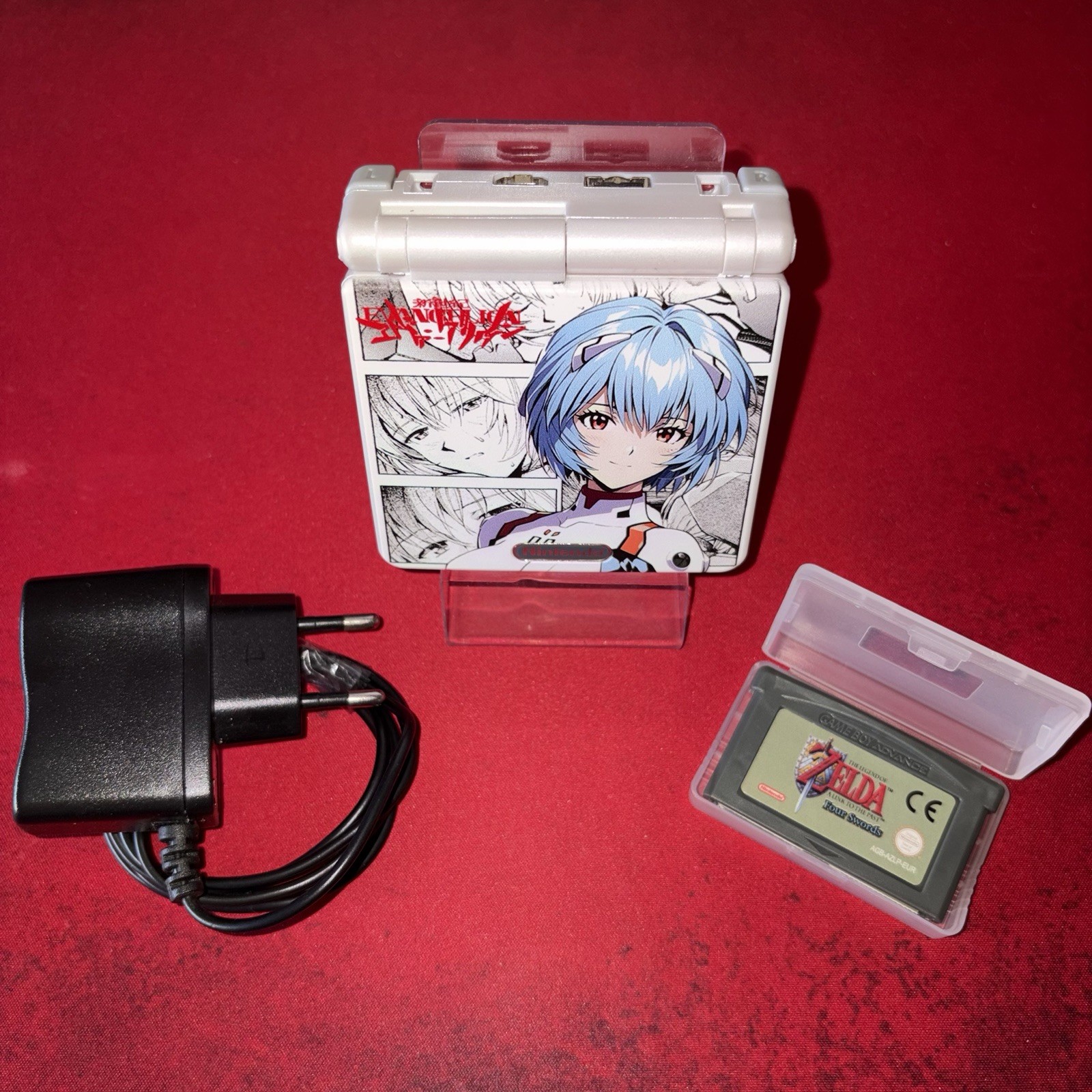 Console Nintendo Gameboy Advance SP Evangelion Custom Bianco Con Cavo E Zelda