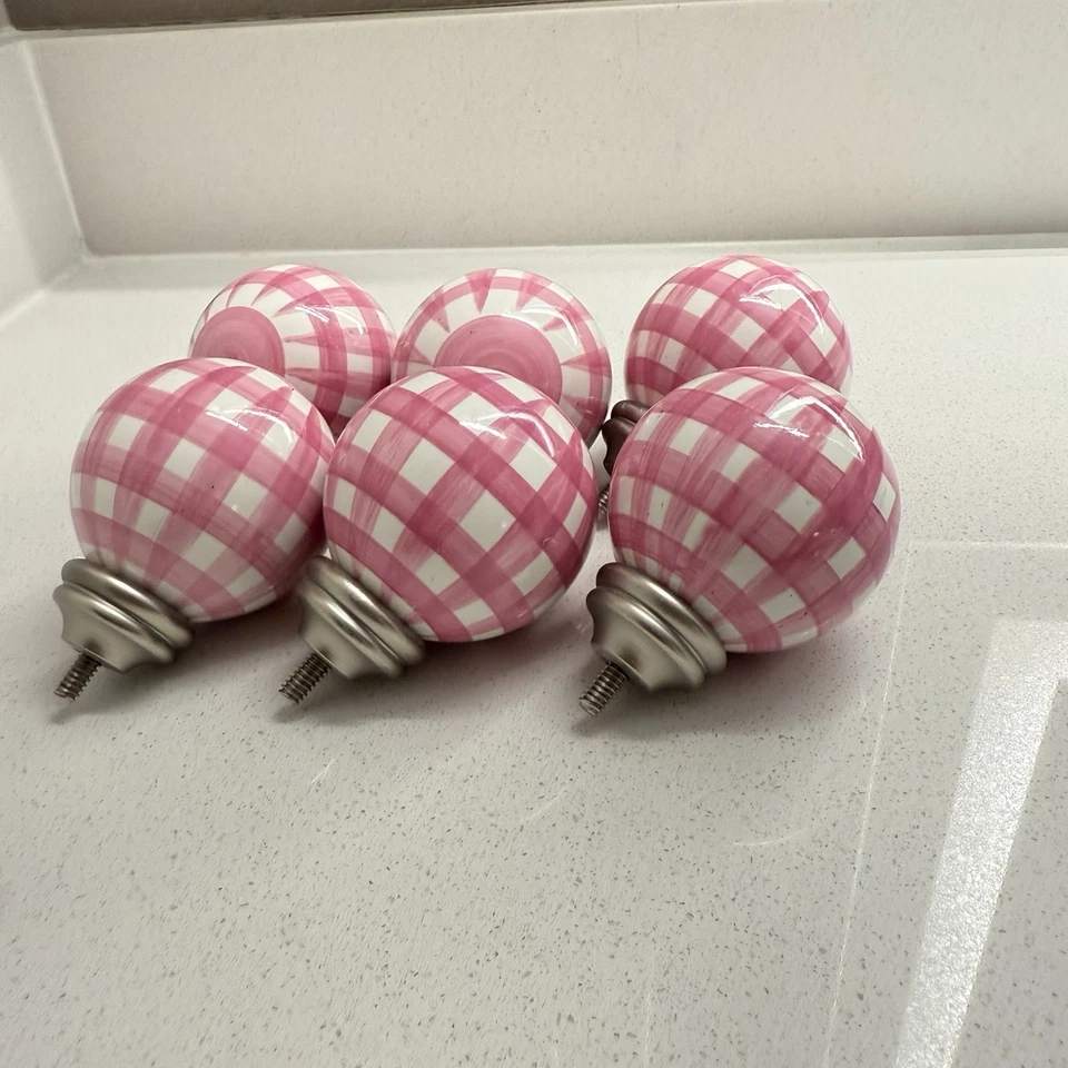 Juego de 6 remates Pottery Barn niños adolescentes rosa blanco guinga a cuadros usados en excelente estado Foto 4 de 4