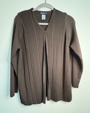 Jones New York Women's Size L Dark Brown Ribbed Knit Cardigan Sweater V-Neck