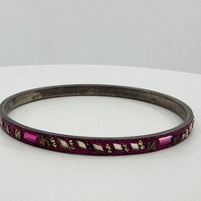 Bohemian Hot Pink Glitter Bangle Bracelet Silver Tone Embellished Stack Band