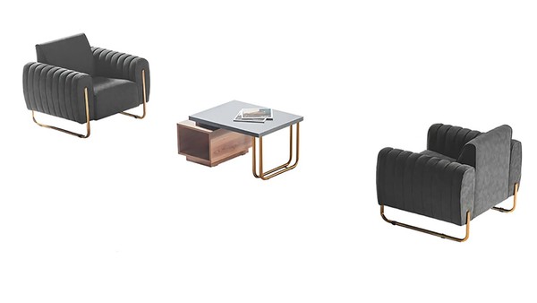 Arbeitszimmer Set 3Tlg 2X Sessel Couchtisch Braun Grau Modern Design-image