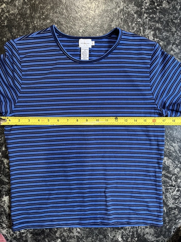 Camiseta Top Calvin Klein Niñas Talla Grande Azul Negro Rayas Elastizada Corta Slv Foto 3 de 4