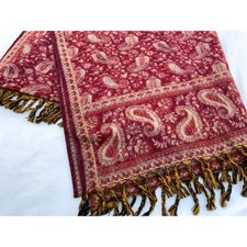 Pashmina Scarf Shawl Wrap Burgundy Gold Paisley Fringe Reversible Boho Large
