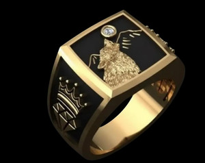 Authentic Wolf Howling Ring Gold Plated Moon Mountain Signet Animal Jewelry Band All Sizes