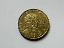 2002 GREECE Coin - 10 Euro Cent - VF+ toned-lustre - Greek hero &Rho;&Eta;&Gamma;&Alpha;&Sigma; &Phi;&Epsilon;&Rho;&Alpha;&Iota;&Omicron;&Sigma;