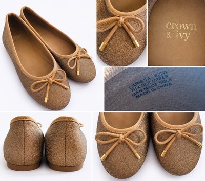 Crown & Ivy Larissa Ballet Flats Women 8.5W Gold Glitter Copper Metallic Shoes