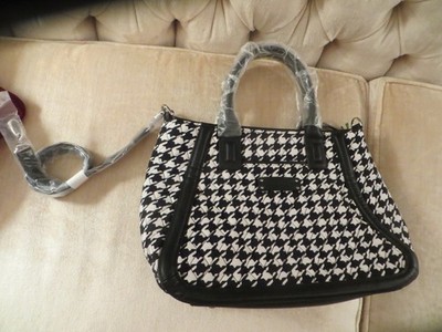 Vera Bradley NWT Trapeze Tote Purse Midnight Houndstooth Black