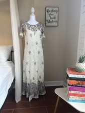 Vintage shair-ade of cali Easter dress ivory purple green floral lace