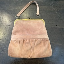 60s Vintage Dusty Rose Suede Framed Clutch Evening Bag Touchlock