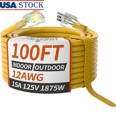 12AWG 15A 125V Outdoor Extension Cord 3-Prong Waterproof Heavy Duty Flexible New