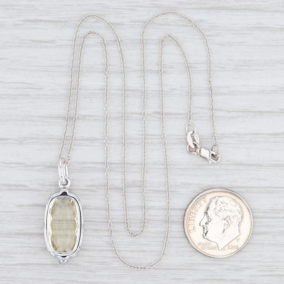 Collar colgante con halo de diamantes de cuarzo limón de oro blanco de 14 k de 16,25" Foto 4 de 4