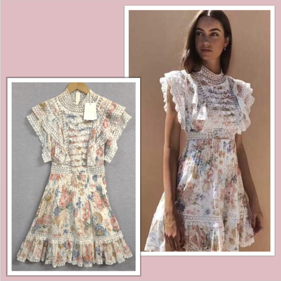 Zimmermann Bowie Frill Mini Dress AU0 Cream Floral Lace Ruffle BNWT NEW RRP $850