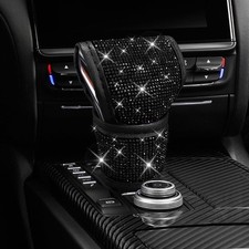 Bling Crystal Rhinestone Gear Shift Knob Cover for Women, PU Leat Color: Black