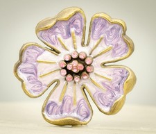 Vintage Purple Lavender Enamel Flower Brooch Pink Rhinestone Gold Tone Pin